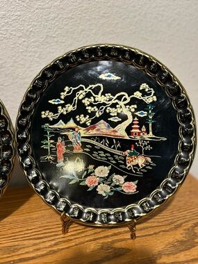 Black Hand-Painted Metal Cathay Cocktail Trays